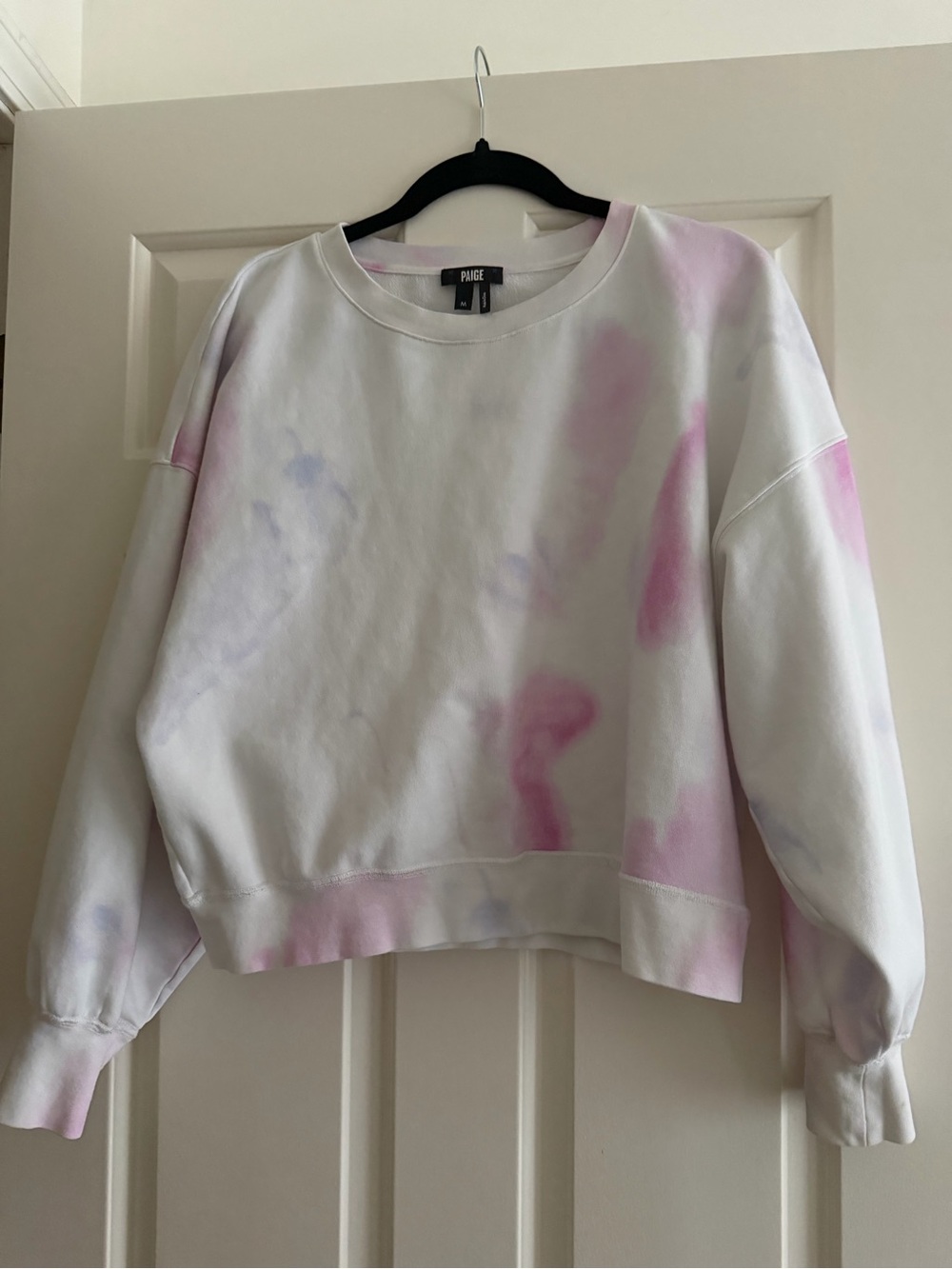 PAIGE White Cropped Tie-Dye Sweatshirt with Pink & Lavender Accents